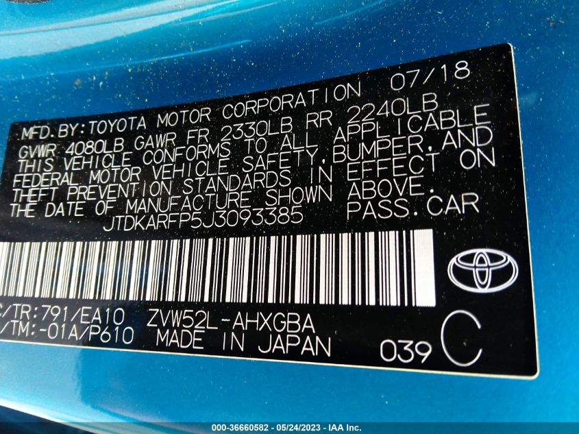 2018 TOYOTA PRIUS PRIME PLUS/PREMIUM/ADVANCED - JTDKARFP5J3093385