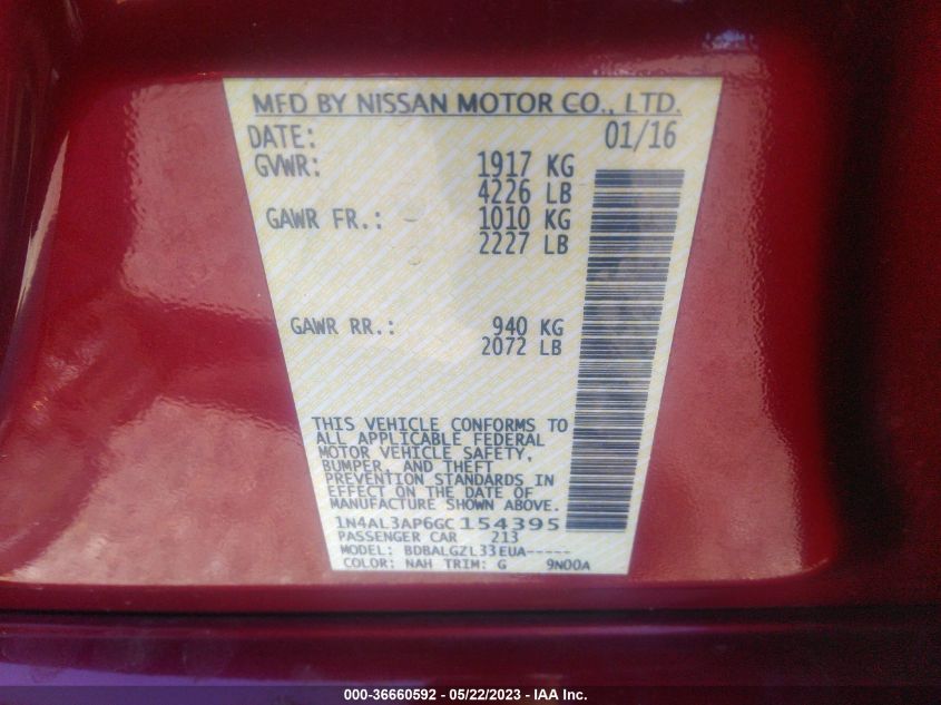 2016 NISSAN ALTIMA 2.5 - 1N4AL3AP6GC154395
