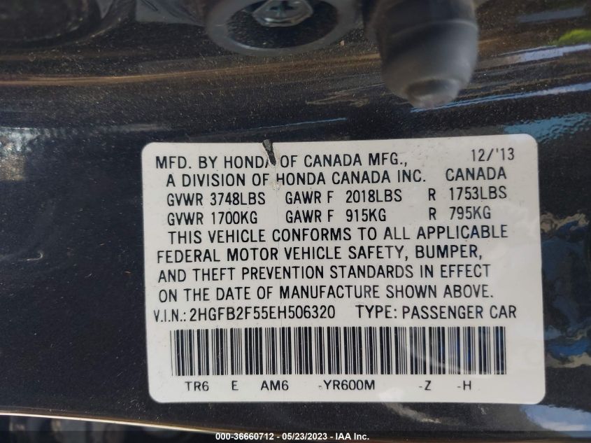 2014 HONDA CIVIC SEDAN LX - 2HGFB2F55EH506320
