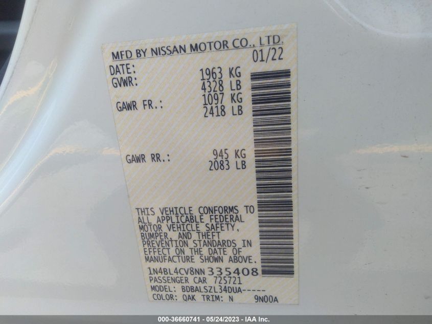 2022 NISSAN ALTIMA 2.5 SR - 1N4BL4CV8NN335408