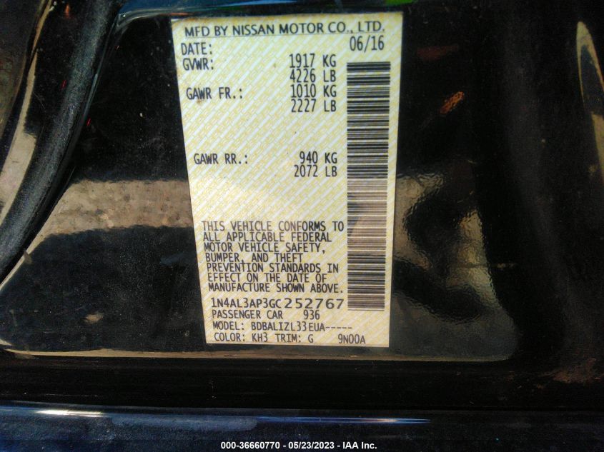 2016 NISSAN ALTIMA 2.5 SV - 1N4AL3AP3GC252767