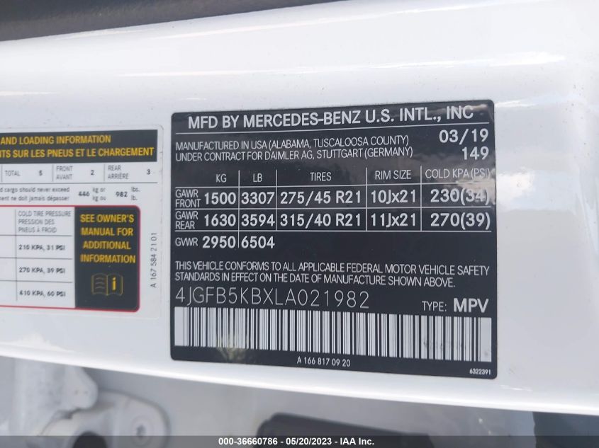 2020 MERCEDES-BENZ GLE GLE 450 - 4JGFB5KBXLA021982