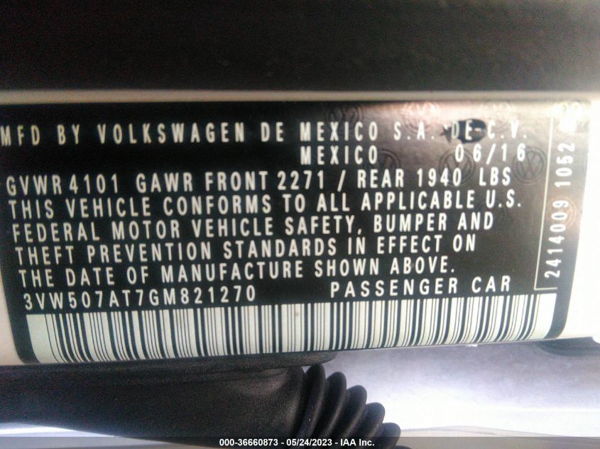 2016 VOLKSWAGEN BEETLE CONVERTIBLE 1.8T SE 3VW507AT7GM821270