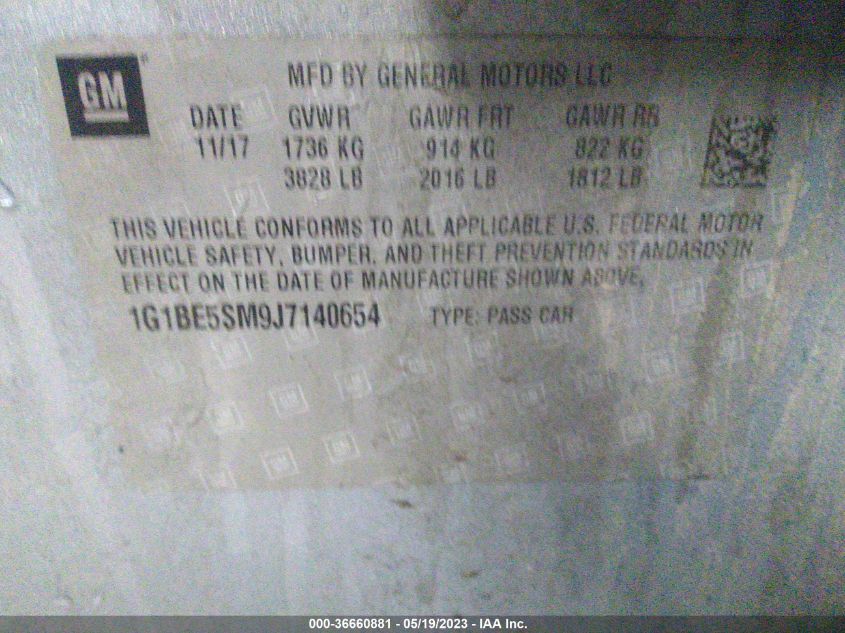 2018 CHEVROLET CRUZE LT - 1G1BE5SM9J7140654