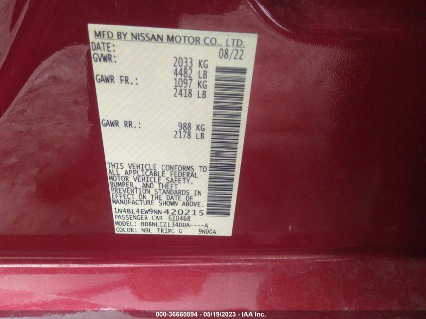 2022 NISSAN ALTIMA 2.5 SL - 1N4BL4EW9NN420215