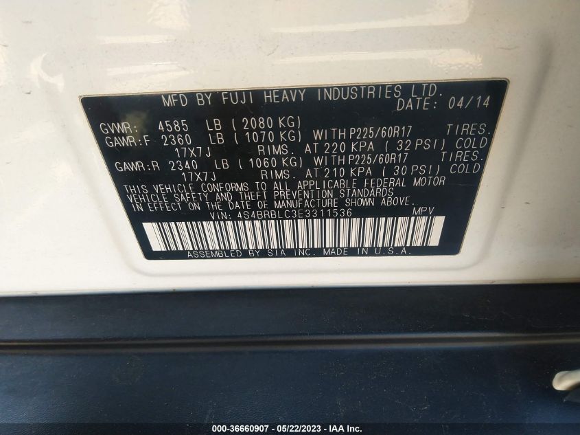 2014 SUBARU OUTBACK 2.5I LIMITED - 4S4BRBLC3E3311536