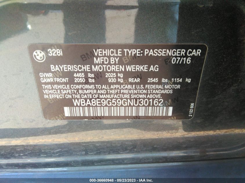 2016 BMW 3 SERIES 328I - WBA8E9G59GNU30162