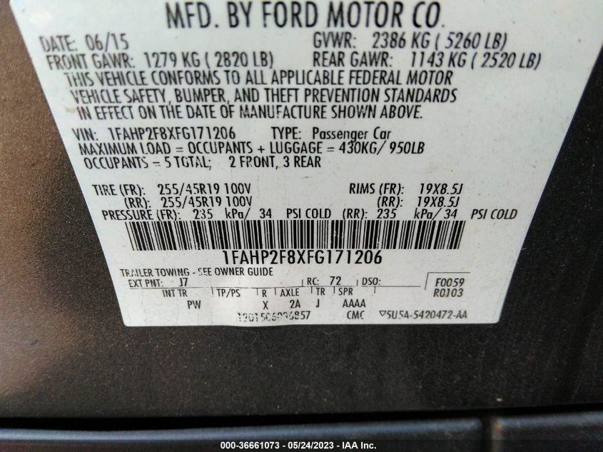 2015 FORD TAURUS LIMITED - 1FAHP2F8XFG171206