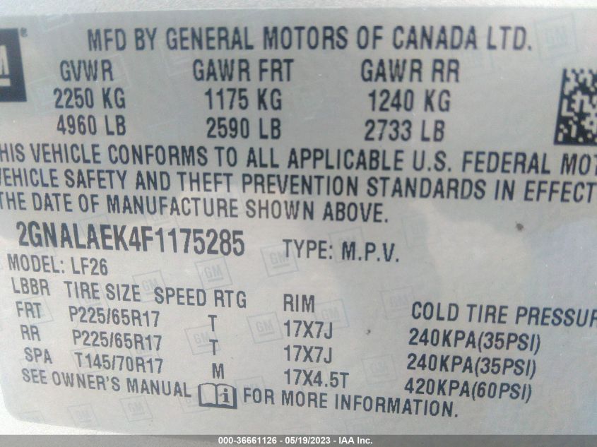2015 CHEVROLET EQUINOX LS - 2GNALAEK4F1175285