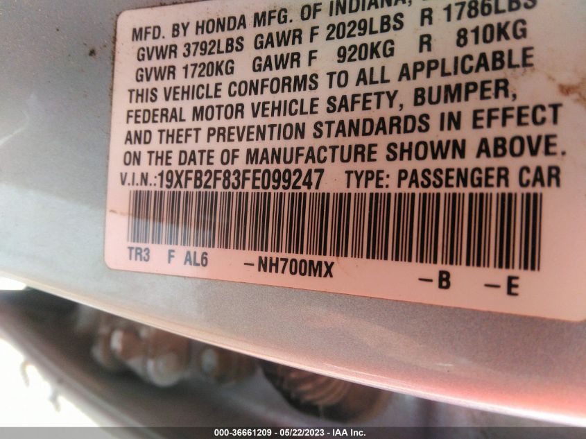 2015 HONDA CIVIC SEDAN EX - 19XFB2F83FE099247