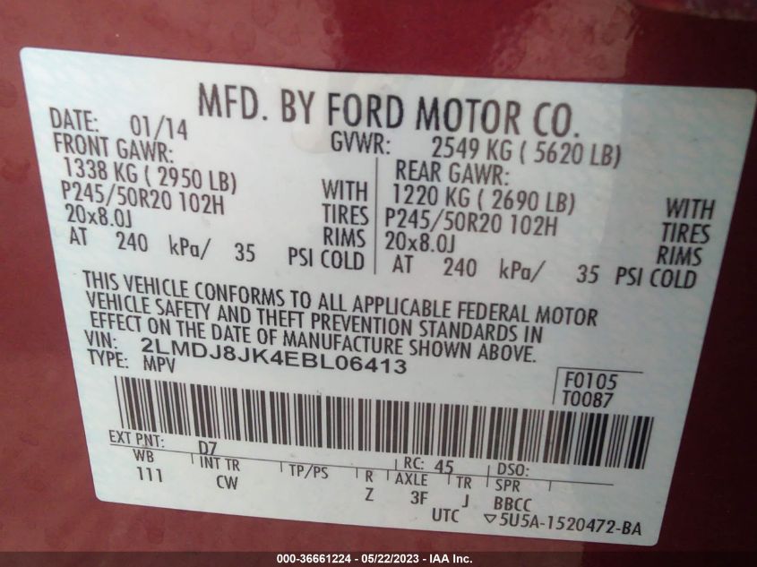 2014 LINCOLN MKX - 2LMDJ8JK4EBL06413