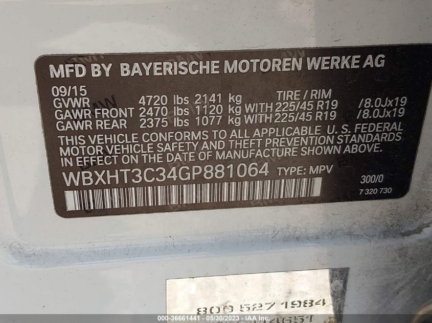 2016 BMW X1 XDRIVE28I - WBXHT3C34GP881064