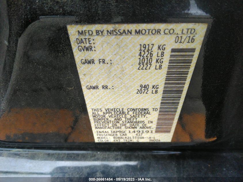 2016 NISSAN ALTIMA 2.5 SL - 1N4AL3AP9GC149191