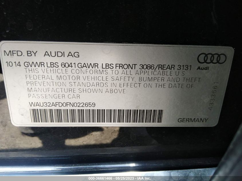 2015 AUDI A8 L 4.0T - WAU32AFD0FN022659