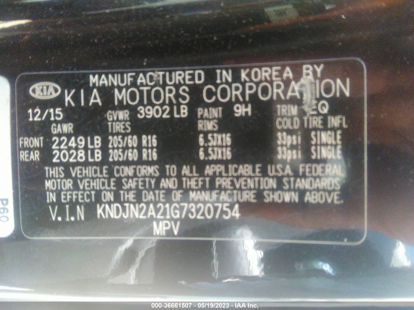 2016 KIA SOUL BASE - KNDJN2A21G7320754