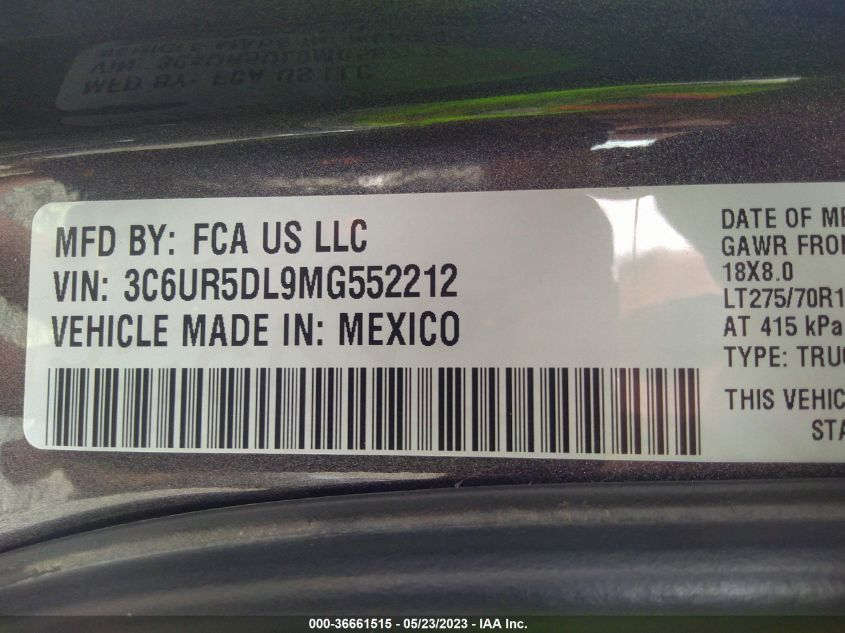 2021 RAM 2500 BIG HORN - 3C6UR5DL9MG552212