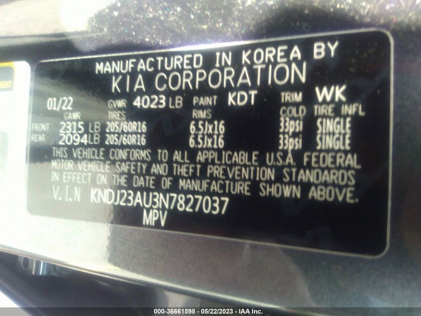2022 KIA SOUL S - KNDJ23AU3N7827037