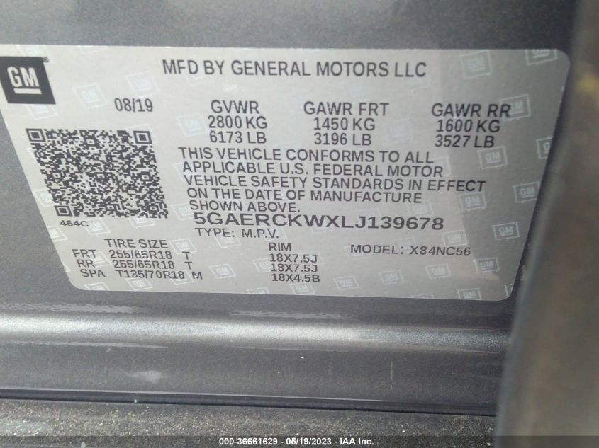 2020 BUICK ENCLAVE PREMIUM - 5GAERCKWXLJ139678