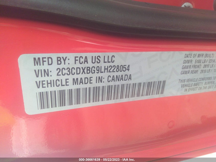 VIN 2C3CDXBG9LH228054 2020 DODGE CHARGER SXT