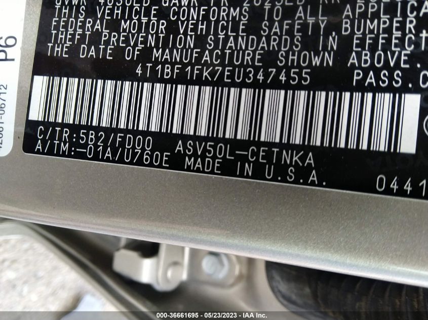 2014 TOYOTA CAMRY L/LE/XLE/SE/SE SPORT - 4T1BF1FK7EU347455