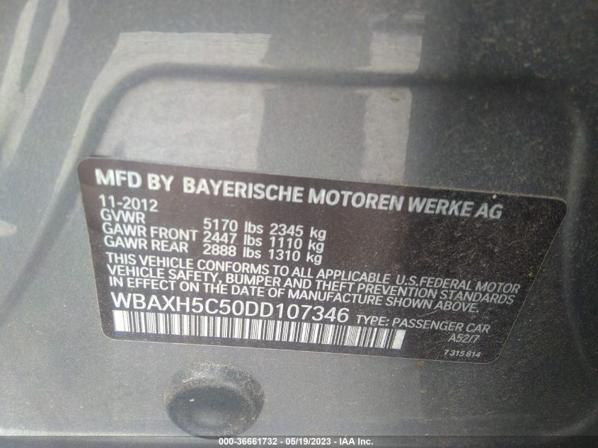 2013 BMW 5 SERIES 528I XDRIVE - WBAXH5C50DD107346