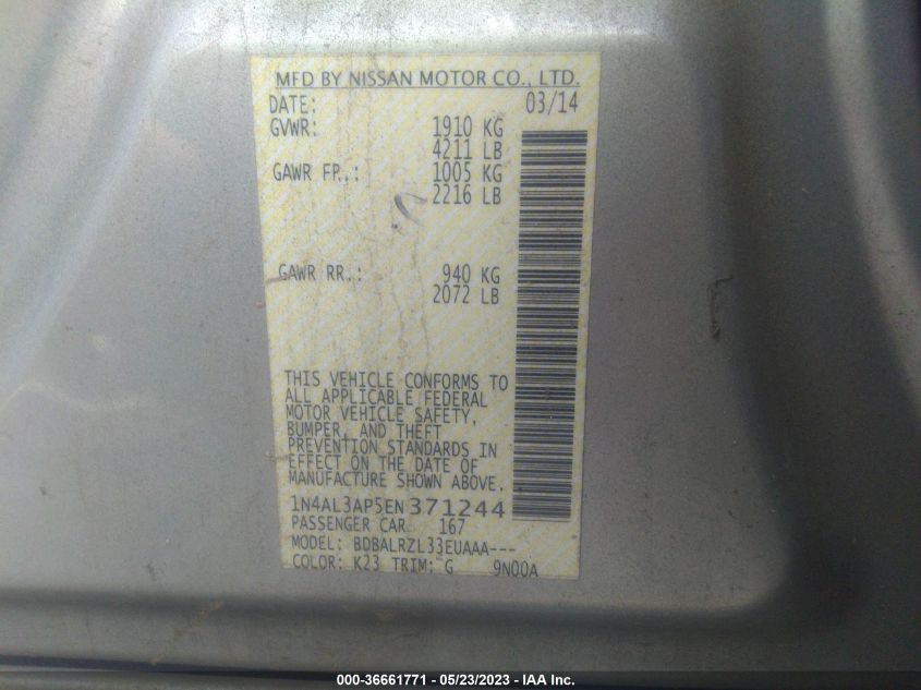 2014 NISSAN ALTIMA 2.5 S - 1N4AL3AP5EN371244