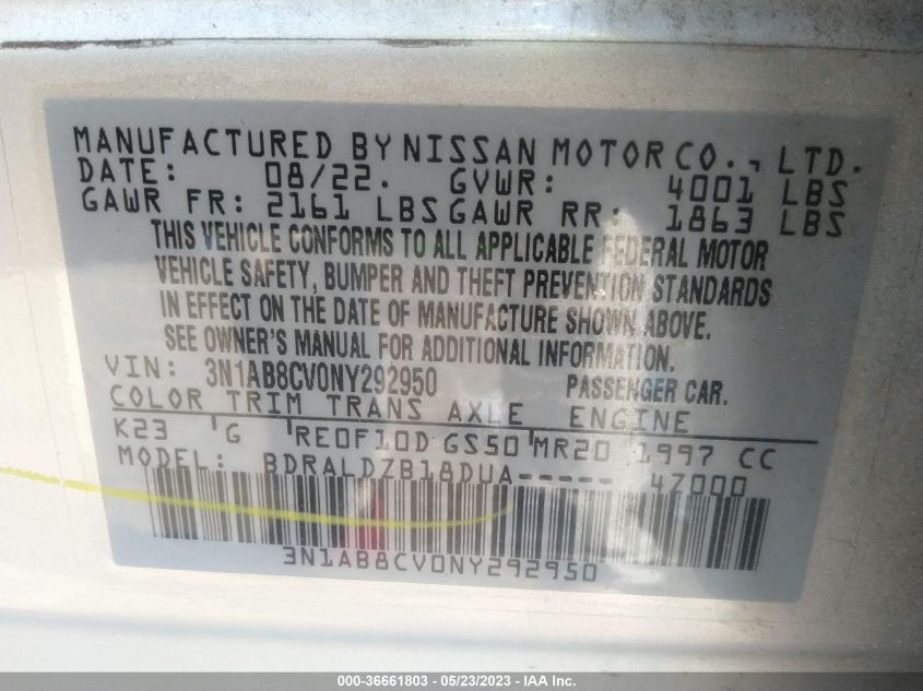 2022 NISSAN SENTRA SV - 3N1AB8CV0NY292950