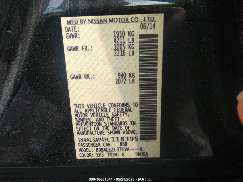 2015 NISSAN ALTIMA 2.5 S - 1N4AL3AP4FC118395