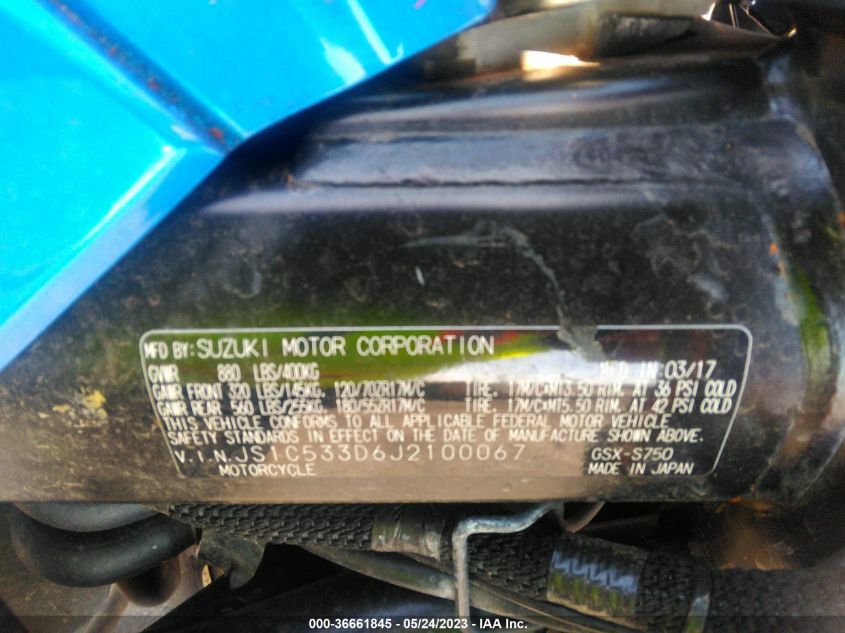 2018 SUZUKI GSX-S750 M/Z JS1C533D6J2100067