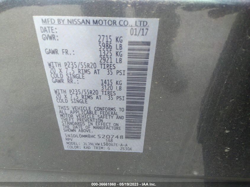 2017 INFINITI QX60 - 5N1DL0MM8HC520748