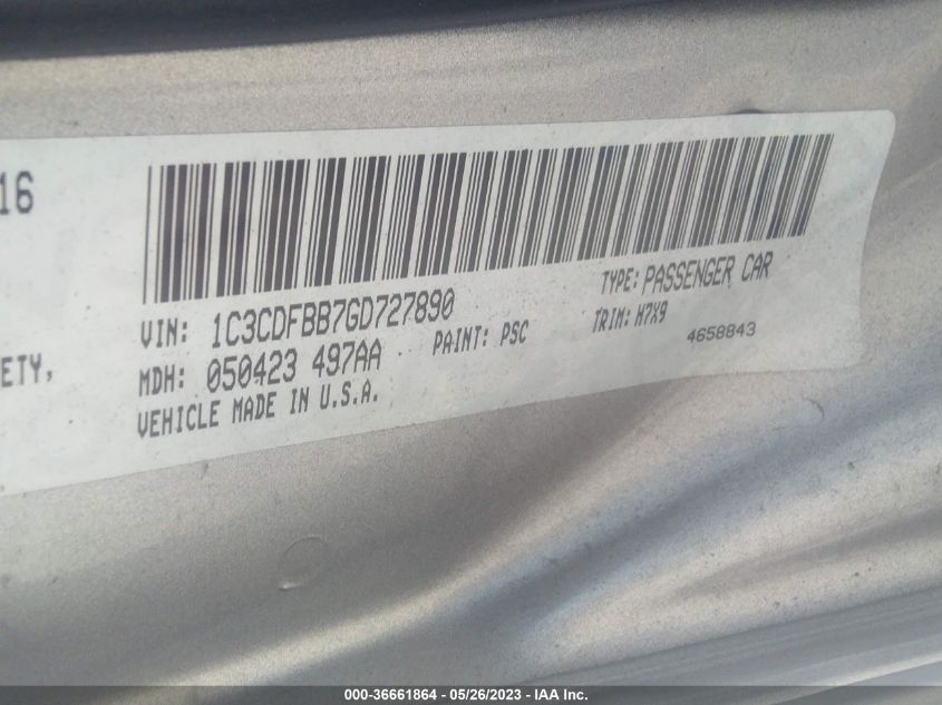 2016 DODGE DART SXT - 1C3CDFBB7GD727890