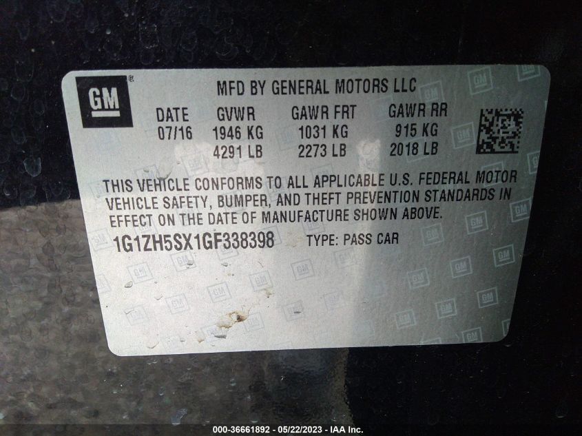 2016 CHEVROLET MALIBU PREMIER - 1G1ZH5SX1GF338398
