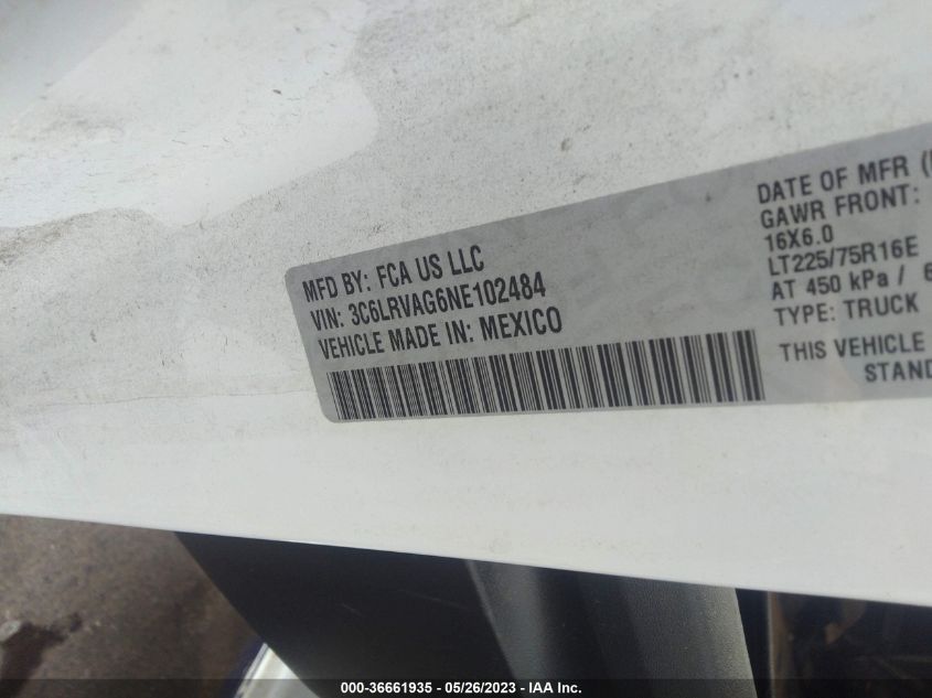 2022 RAM PROMASTER CARGO VAN - 3C6LRVAG6NE102484