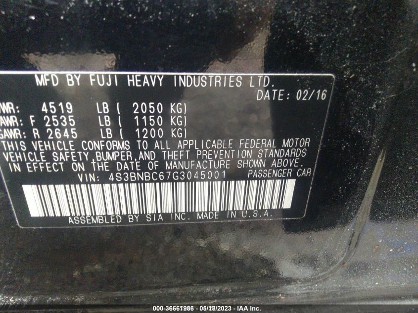 2016 SUBARU LEGACY 2.5I PREMIUM - 4S3BNBC67G3045001