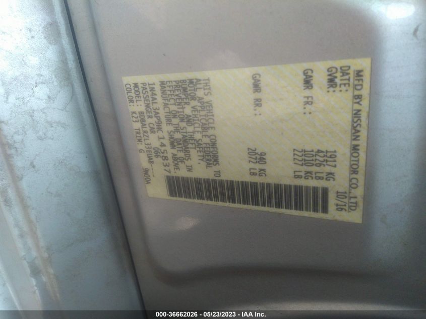 2017 NISSAN ALTIMA 2.5 SL - 1N4AL3AP9HC145837