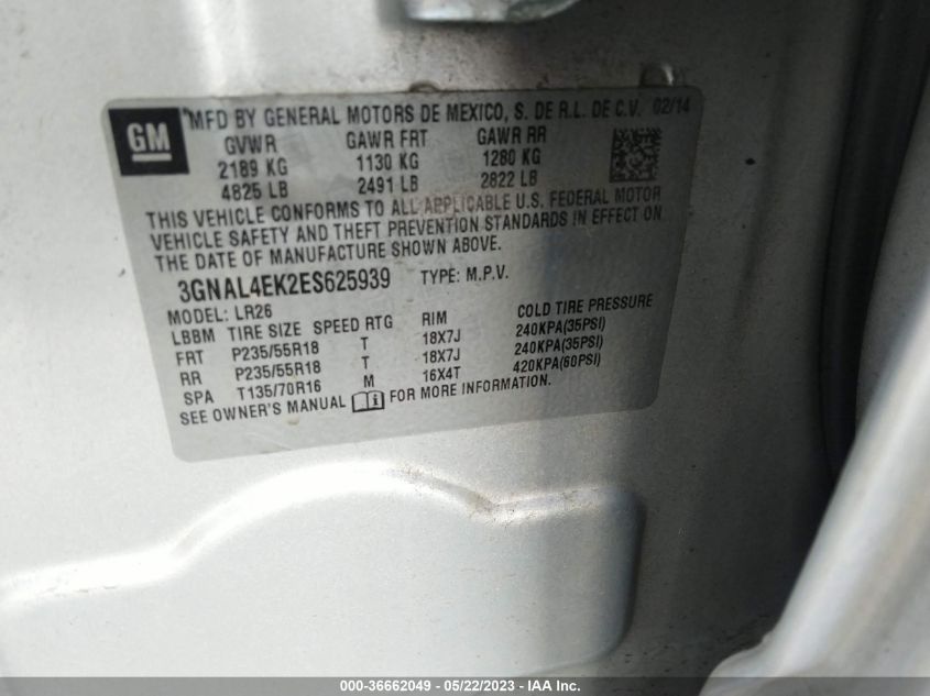 2014 CHEVROLET CAPTIVA SPORT FLEET LTZ - 3GNAL4EK2ES625939