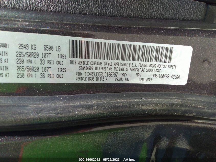 2020 DODGE DURANGO GT - 1C4RDJDG3LC166797