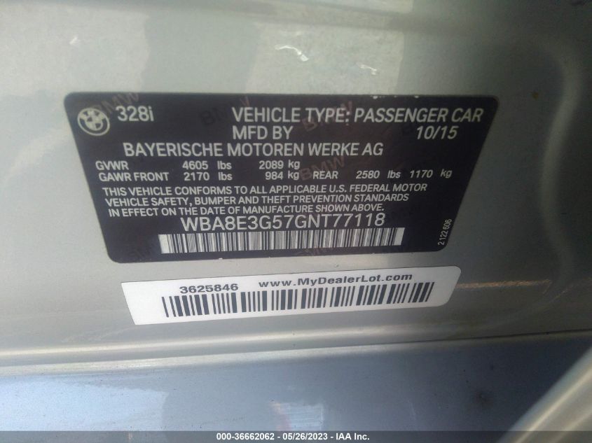 2016 BMW 3 SERIES 328I XDRIVE - WBA8E3G57GNT77118