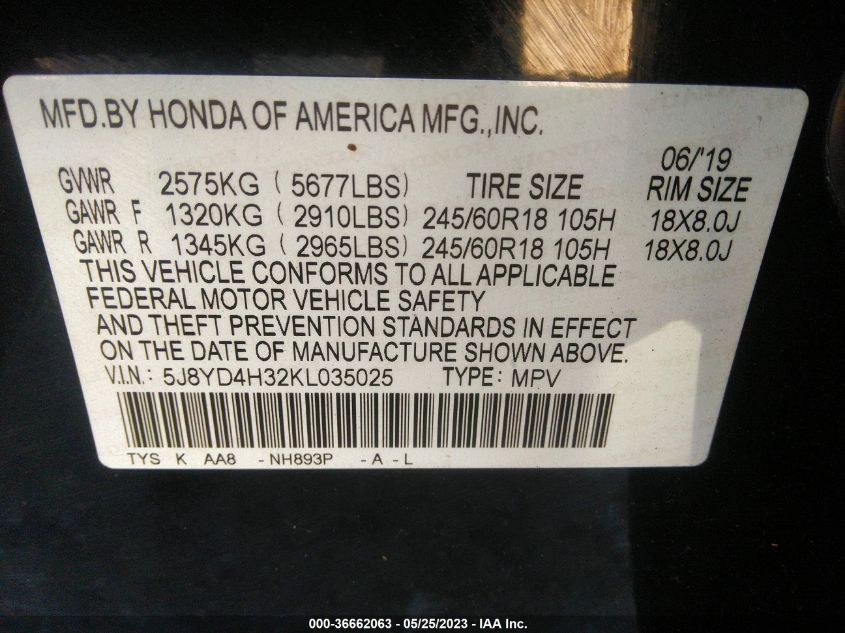 2019 ACURA MDX - 5J8YD4H32KL035025