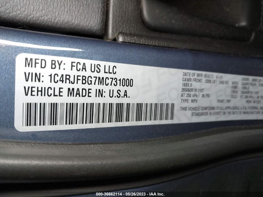 2021 JEEP GRAND CHEROKEE LIMITED - 1C4RJFBG7MC731000