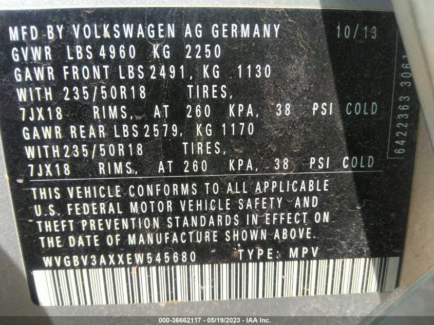 2014 VOLKSWAGEN TIGUAN SEL - WVGBV3AXXEW545680