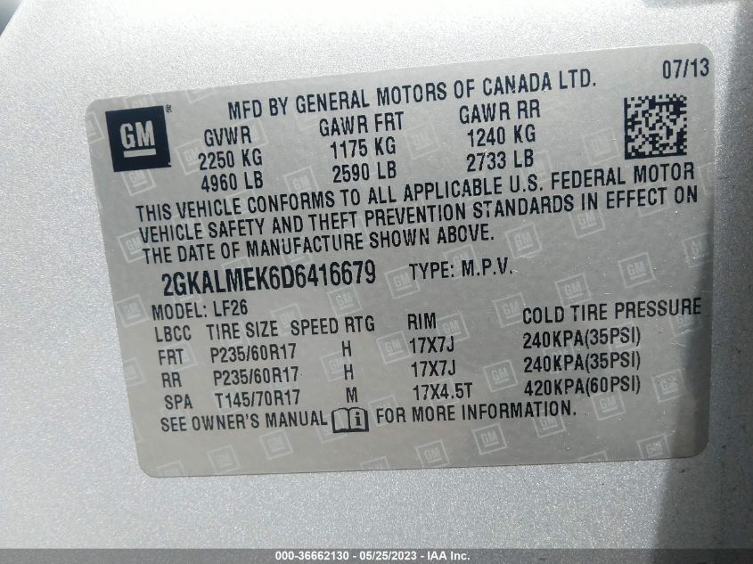 2013 GMC TERRAIN SLE - 2GKALMEK6D6416679