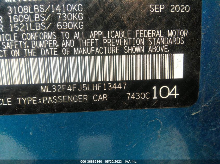 2020 MITSUBISHI MIRAGE G4 SE/LE - ML32F4FJ5LHF13447