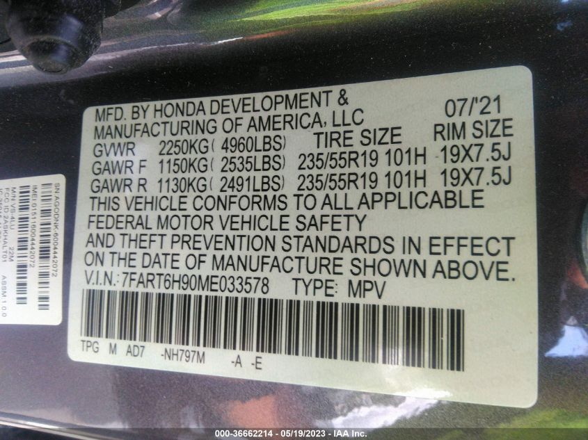 2021 HONDA CR-V HYBRID TOURING 7FART6H90ME033578