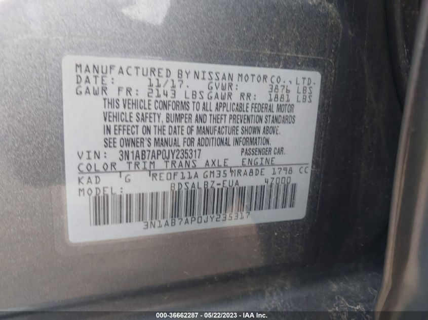 2018 NISSAN SENTRA S - 3N1AB7AP0JY235317