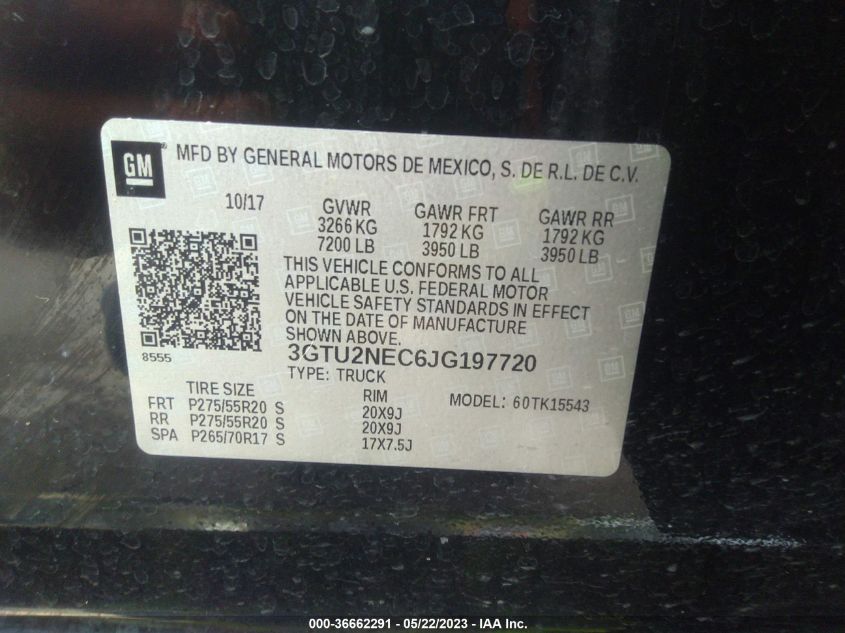 2018 GMC SIERRA 1500 SLT - 3GTU2NEC6JG197720