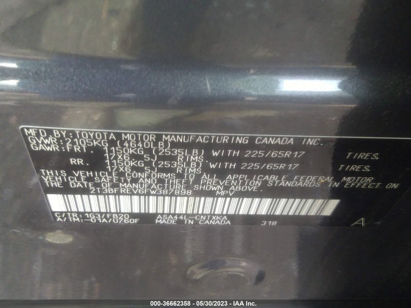2015 TOYOTA RAV4 LE - 2T3BFREV6FW387898
