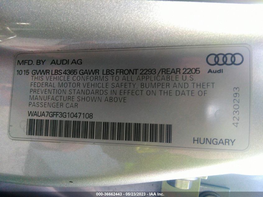 2016 AUDI A3 1.8T PREMIUM - WAUA7GFF3G1047108