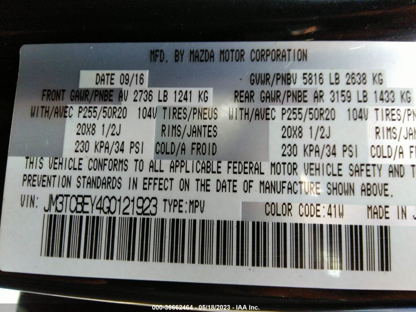 2016 MAZDA CX-9 SIGNATURE - JM3TCBEY4G0121923