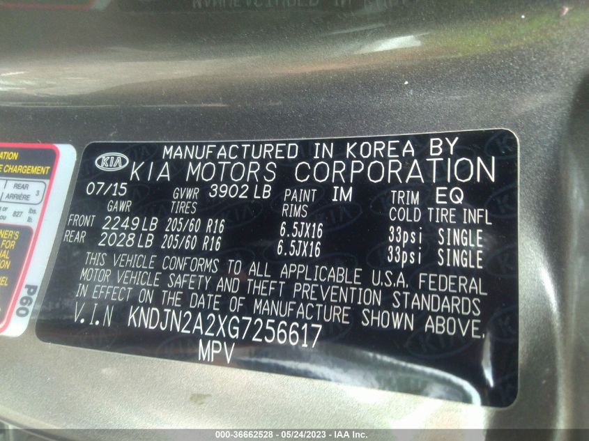 2016 KIA SOUL BASE - KNDJN2A2XG7256617